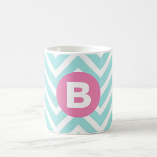 Trendiges Hellblau-Chevron-Rosa-Monogramm Kaffeetasse
