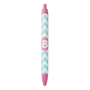 Trendiges Hellblau-Chevron-Rosa-Monogramm Kugelschreiber