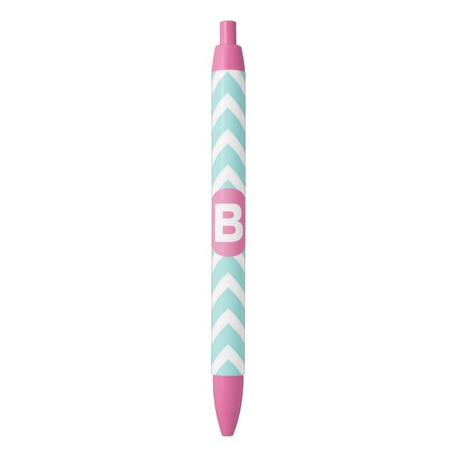 Trendiges Hellblau-Chevron-Rosa-Monogramm Kugelschreiber (Vorderseite Vertikal)