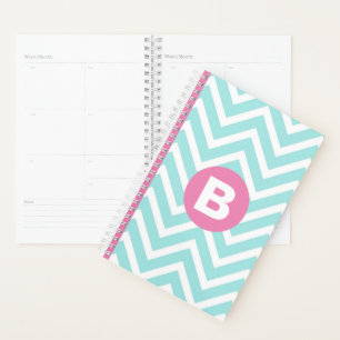 Trendiges Hellblau Chevron Rosa Monogramm Planer