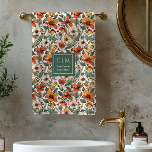 Trendiges Herbstgarten-Oliv-Rost-Personalisiertes Badhandtuch Set