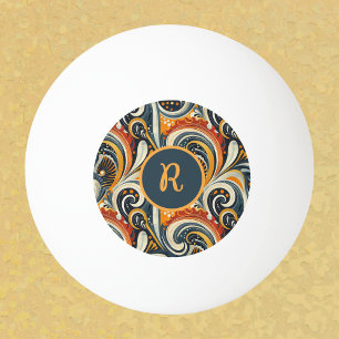 Trendiges Hip Retro Orange Tief Teal Wirbel Monogr Tischtennisball