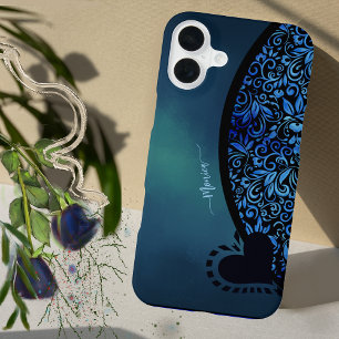 Trendiges Huhn Florales Blaues Farbverlauf Herz  iPhone 16 Plus Hülle