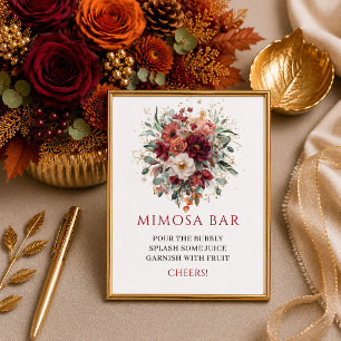 Trendiges Kupfer-Boho-Herbst-Blumen-Mimosa-Bar-Sch Poster