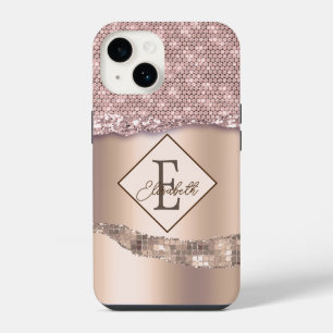 Trendiges Kupfer-Diamanten-Monogramm iPhone 14 Hülle