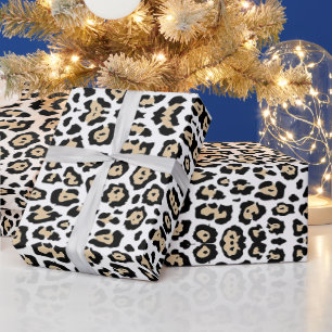 trendiges Leopardenmuster Schwarz Beige und Weiß Geschenkpapier