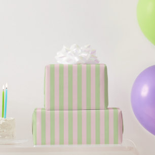 Trendiges Mädchenhaftes Pastell Grün-Rosa-Streifen Geschenkpapier