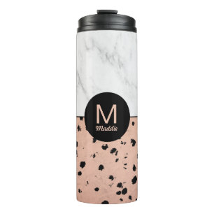 Trendiges Marmor- und Rose-Gold-Muster mit Monogra Thermosbecher