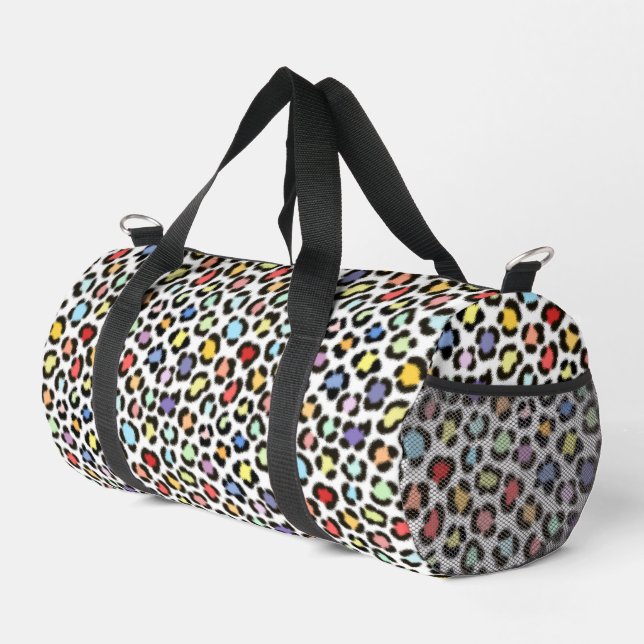 Trendiges, mehrfarbiges Leopard-Fur-Effekt Rpt-Mus Duffle Bag (Rechte Ecke)