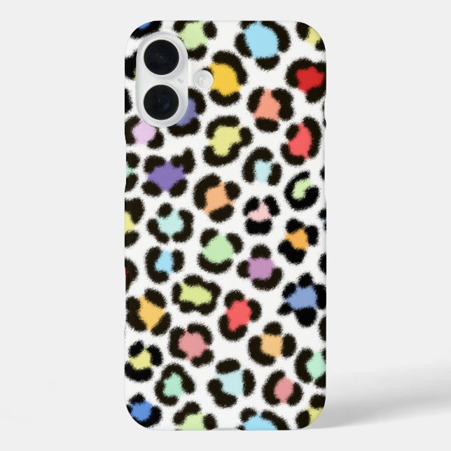 Trendiges, mehrfarbiges Leopard-Fur-Effektmuster iPhone 16 Plus Hülle (Rückseite)