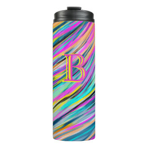Trendiges mehrfarbiges Neon-psychedelisches Monogr Thermosbecher