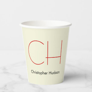 Trendiges modernes rotes Monogramm Beige Pappbecher