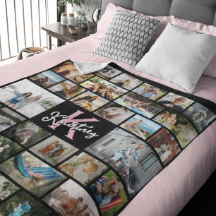 Trendiges Monogramm 34 x Fotocollage Fleecedecke