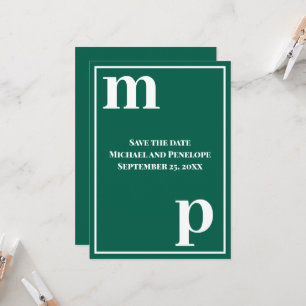 Trendiges Monogramm Smaragdgrün Save the Date Einladung