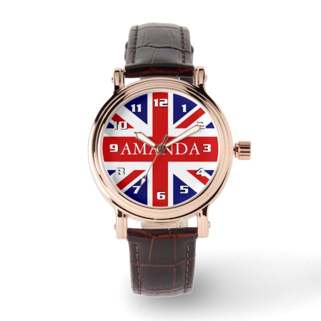 Trendiges Monogramm Union Jack Armbanduhr (Vorderseite)