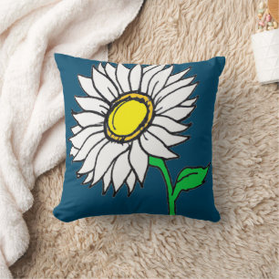 Trendiges Navyblau Gänseblümchen Sonnenblume Gelb Kissen