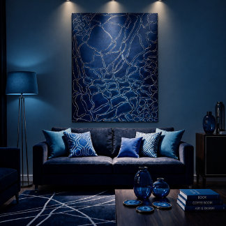 Trendiges, navyblaues, abstraktes Wellenlinienmust Poster