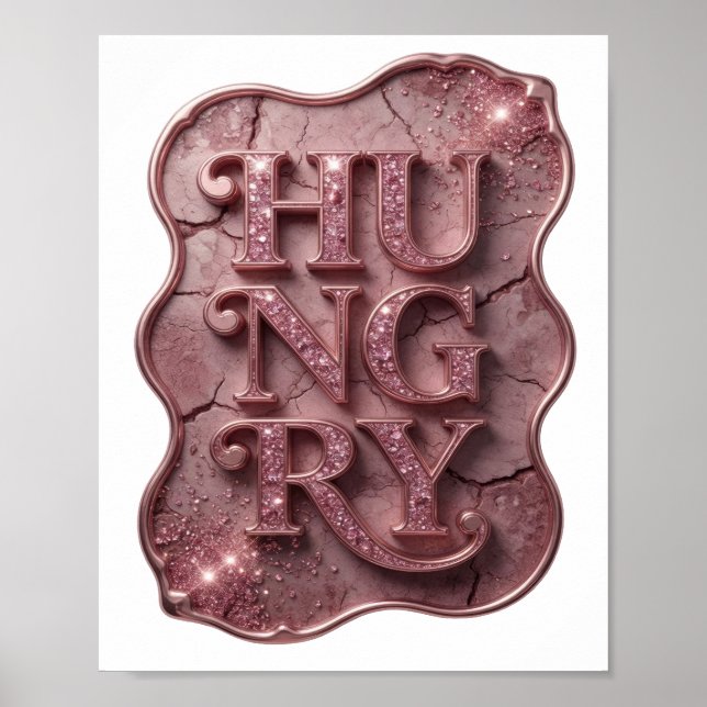 Trendiges Pinkes HUNGRY Slogan Design Poster (Vorne)