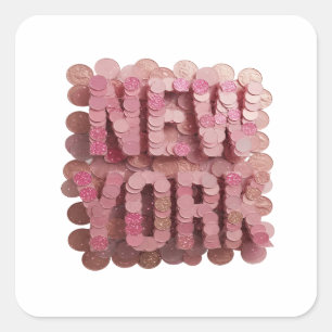Trendiges Rosa NEW YORK Label Design Quadratischer Aufkleber