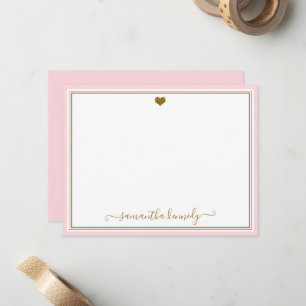 Trendiges Rosa und Gold Herz mit individuellem Nam Mitteilungskarte