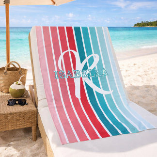Trendiges rosa und türkisfarben gestreiftes Monogr Strandtuch