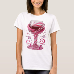 Trendiges Rosa WEINGLAS-Motiv künstlerisch T-Shirt