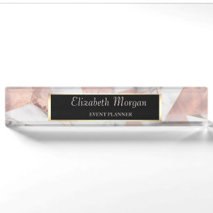Trendiges Roségold Geometrisches Marmor Namensplakette