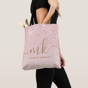Trendiges Roségold Glitter Fancy Initialen und Nam Tasche
