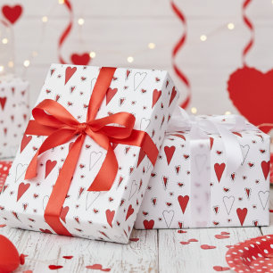 Trendiges Rot-Weiß süßes Herz Muster Geschenkpapier