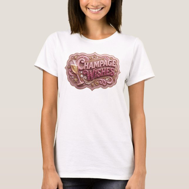 Trendiges rotes CHAMPAGNER-WÜNSCHE T-Shirt (Vorderseite)