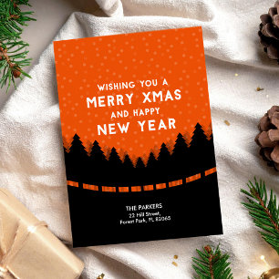 Trendiges rotes Weihnachten mit Bäumen Karte