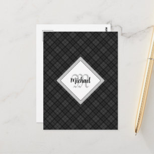 Trendiges Schwarz-Weiß-Karo personalisieren Monogr Postkarte