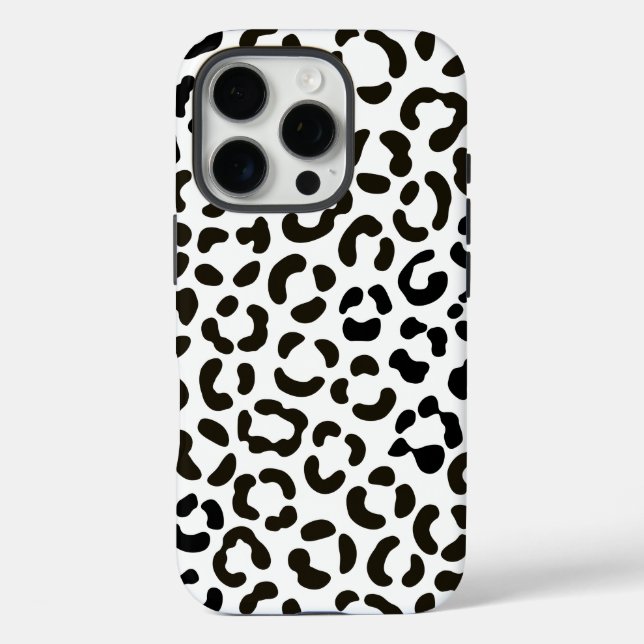 Trendiges Schwarz-Weiß-Leopard-Druckmuster iPhone 16 Pro Hülle (Rückseite)