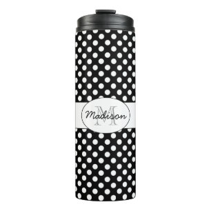 Trendiges Schwarz-Weiß-Punkte-Muster Monogramm Thermosbecher