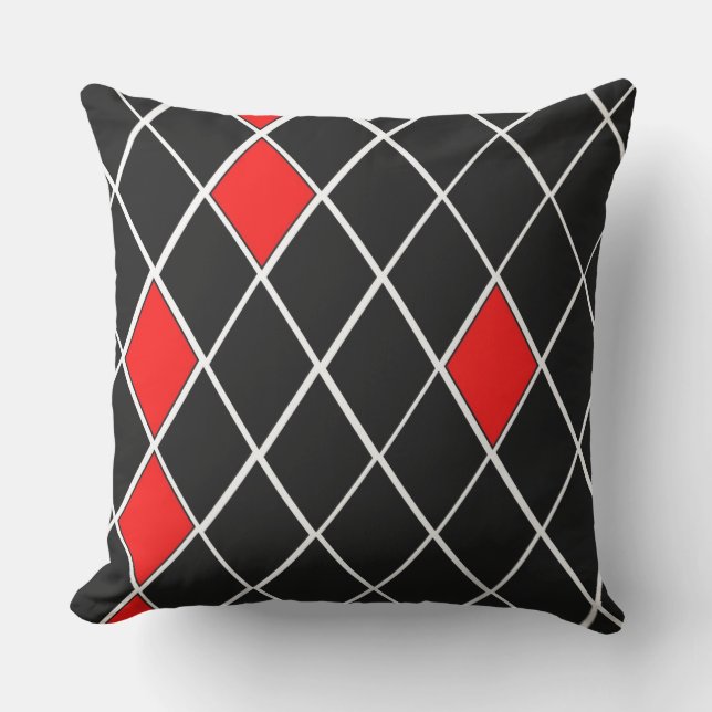 Trendiges Schwarz-weißes Red Diamonds Pattern Pill Kissen (Vorderseite)