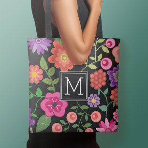 Trendiges Schwarzes Floral-Muster mit benutzerdefi Tasche