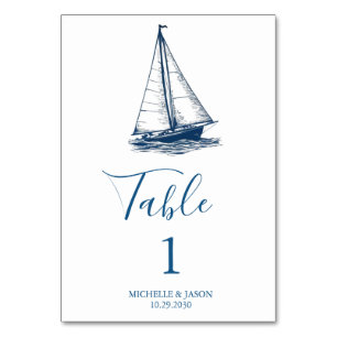 Trendiges Segelboot Nautisches Aquarell Hochzeit  Tischnummer