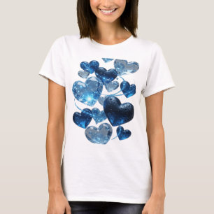 Trendiges Silber BLUE HEARTS künstlerisches Motiv T-Shirt