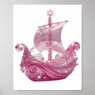 Trendiges Silber-Rosa-glitzerndes-Schiff 3D-Text-K Poster