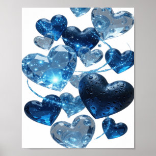 Trendiges Silbernes BLUE HEARTS Künstlerisches Mot Poster