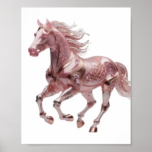 Trendiges Silbernes PINK GLAS PFERD Design Poster