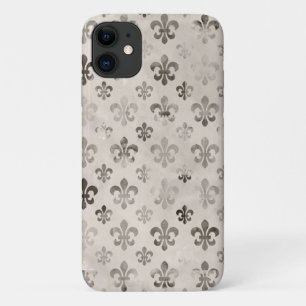Trendiges Silver Grey Fleur De Lis Muster mit Abnu Case-Mate iPhone Hülle