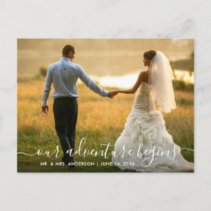 Trendiges Skript-Abenteuer beginnt Hochzeit Danke Postkarte
