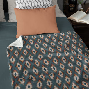 Trendiges Teal Blau Orange Dunkelbraun Grau Stamme Fleecedecke