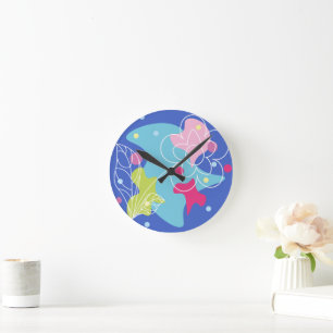Trendiges Vektormuster einer sommerlichen Blume in Runde Wanduhr