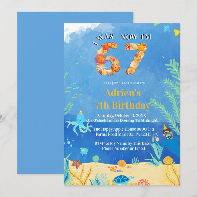 Trending 6→7 Meme Under the Sea Birthday Einladung (Vorne/Hinten)