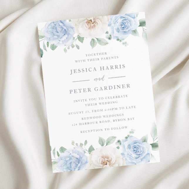 Trending Blue Floral Wedding Einladung (Von Creator hochgeladen)
