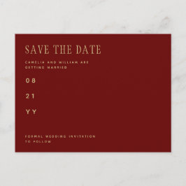 Trending Burgundy Gold Wedding SPAREN SIE DAS DATU Postkarte