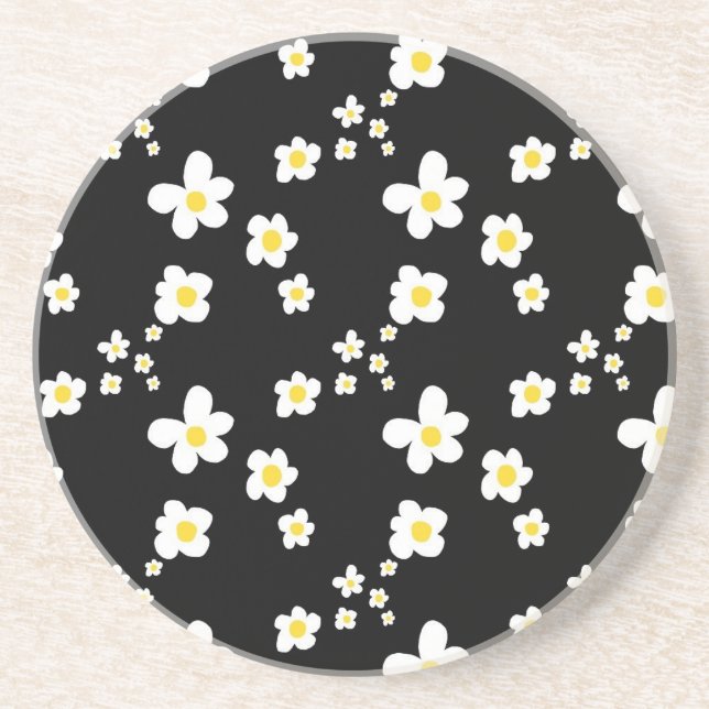 Trending daisy Muster schwarz gelb weiß, modern Getränkeuntersetzer (Vorne)