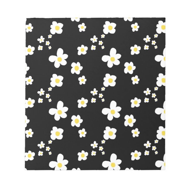 Trending daisy Muster schwarz gelb weiß, modern Notizblock (Vorderseite)